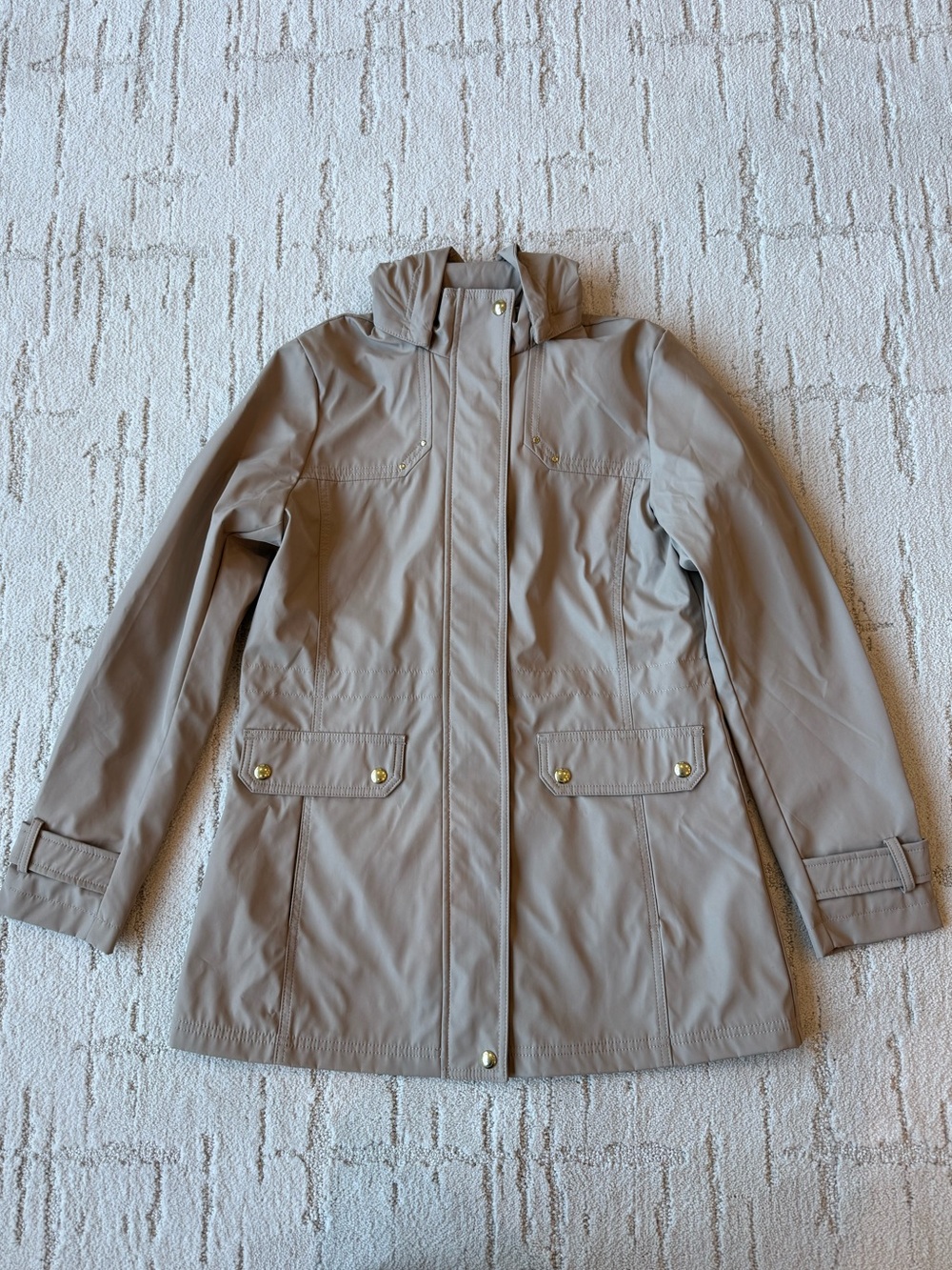 Weatherproof Taupe Trench Coat with Hood
